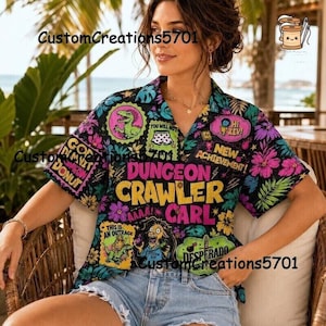 Dungeon Crawler Carl Hawaiian Shirt, Prinzessin Donut und Mongo Button Up Shirt, Litrpg Buch Fan Geschenk, God Damnit Donut Tropischer Sommer Shirt