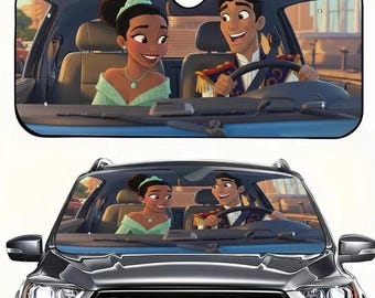 Princess Tiana Car Sun Shade, Princess And The Frog Windshield Cover,  Movie Fan Auto Sunshade, Romantic Couple Car Gift Decor