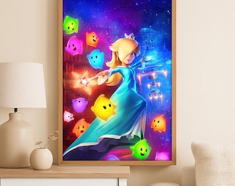 Póster de Rosalina y Luma Galaxy, Póster de lienzo de la Princesa Rosalina, Póster mágico de la noche estrellada para habitación de niñas, Póster para amantes de los videojuegos