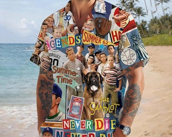 The Sandlot Hawaiian Shirt, Baseball Movie Pattern Shirt, Legends Never Die Aloha Shirt, Retro Baseball Team Gift, Vintage Summer Button Up