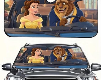 Beauty And The Beast Car Sunshade, Belle And Beast Driving Windshield Cover,  Movie Fan Car Sun Shade, Romantic Couple Car Gift