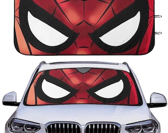 Spiderman Face Car Sun Shade,  Superhero Front Windshield Cover, Amazing Web Hero Auto Sunshade, Funny Driving Gift For  Fans