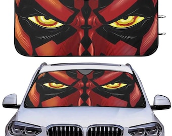 Darth Maul Face Car Sun Shade, StarWars Villain Front Windshield Cover, Sith Lord Auto Sunshade, Funny Driving Gift For Star Wars Fans