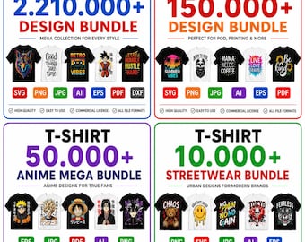 2.210.000+ Mega SVG-bundel 100 GB | Cricut- en Silhouette-bestanden | T-shirt, DTF, sublimatie | Direct digitaal downloaden