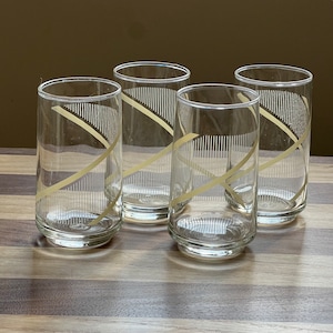80s Juice Glasses with White and Cream Stripes - Set of 4