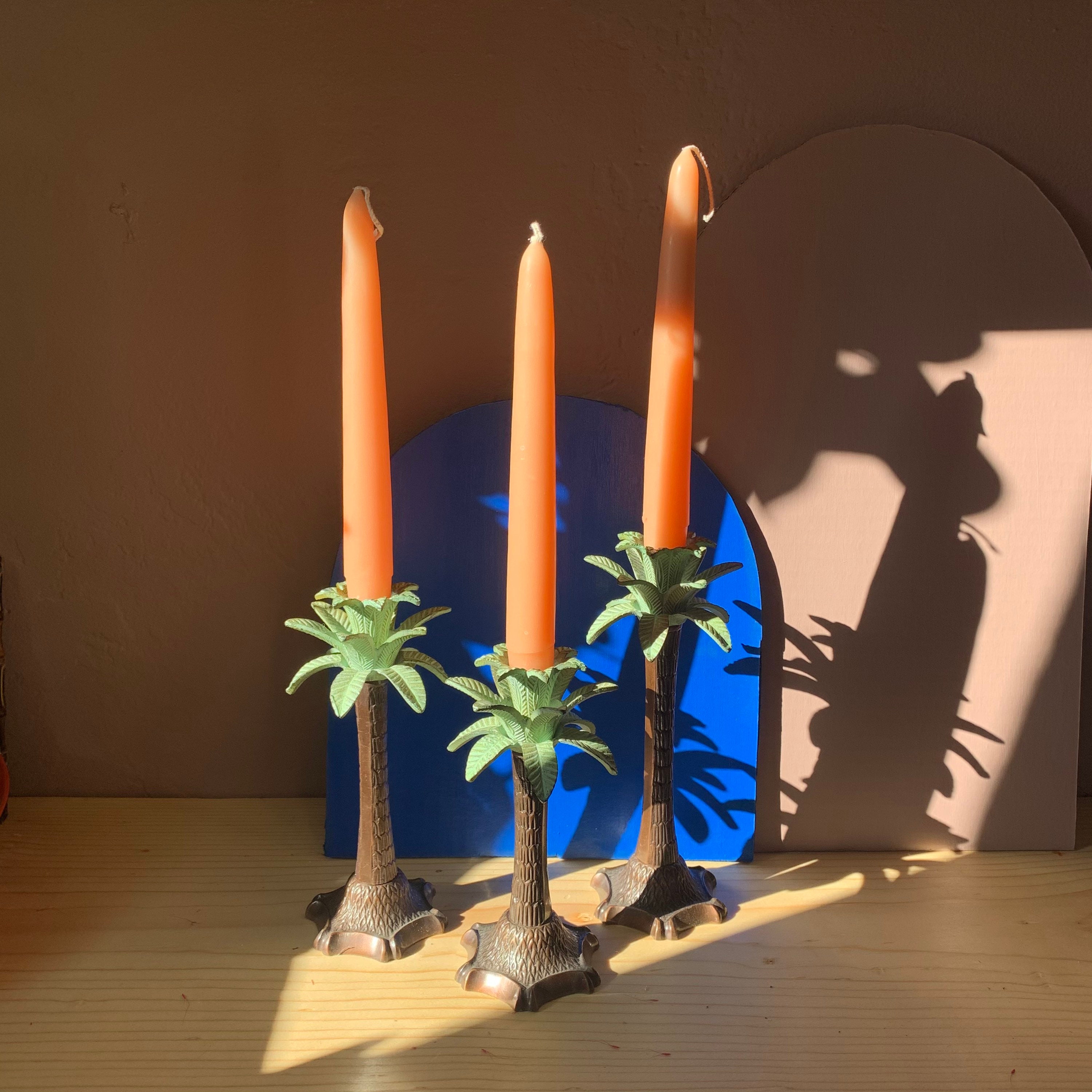 Brass Palm Tree Candlestick Holders Set of 3 Etsy