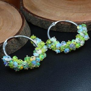 Ethiopian Opal Cluster Dangle Earrings, Yellow Opal Earrings, Handmade Gemstone Earrings, Boho Luxury Jewelry, Gift for Her