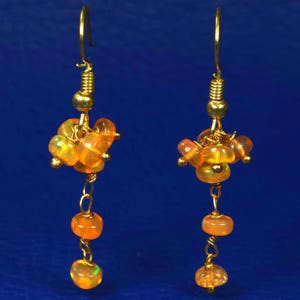 Orange Ethiopian Opal Cluster Earrings, Fire Opal Dangle Earrings, October Birthstone Earrings, Handmade Opal Drops