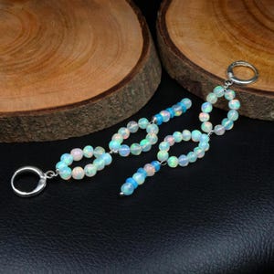 Ethiopian Fire Opal Infinity Earrings, Dainty Long Beaded Dangle Earrings in Sterling Silver, Unique Opal Leverback Birthday Gift for Her