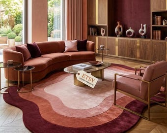Tappeto ondulato astratto moderno • Tappeto in peluche rosa e rosso: tappeto personalizzato