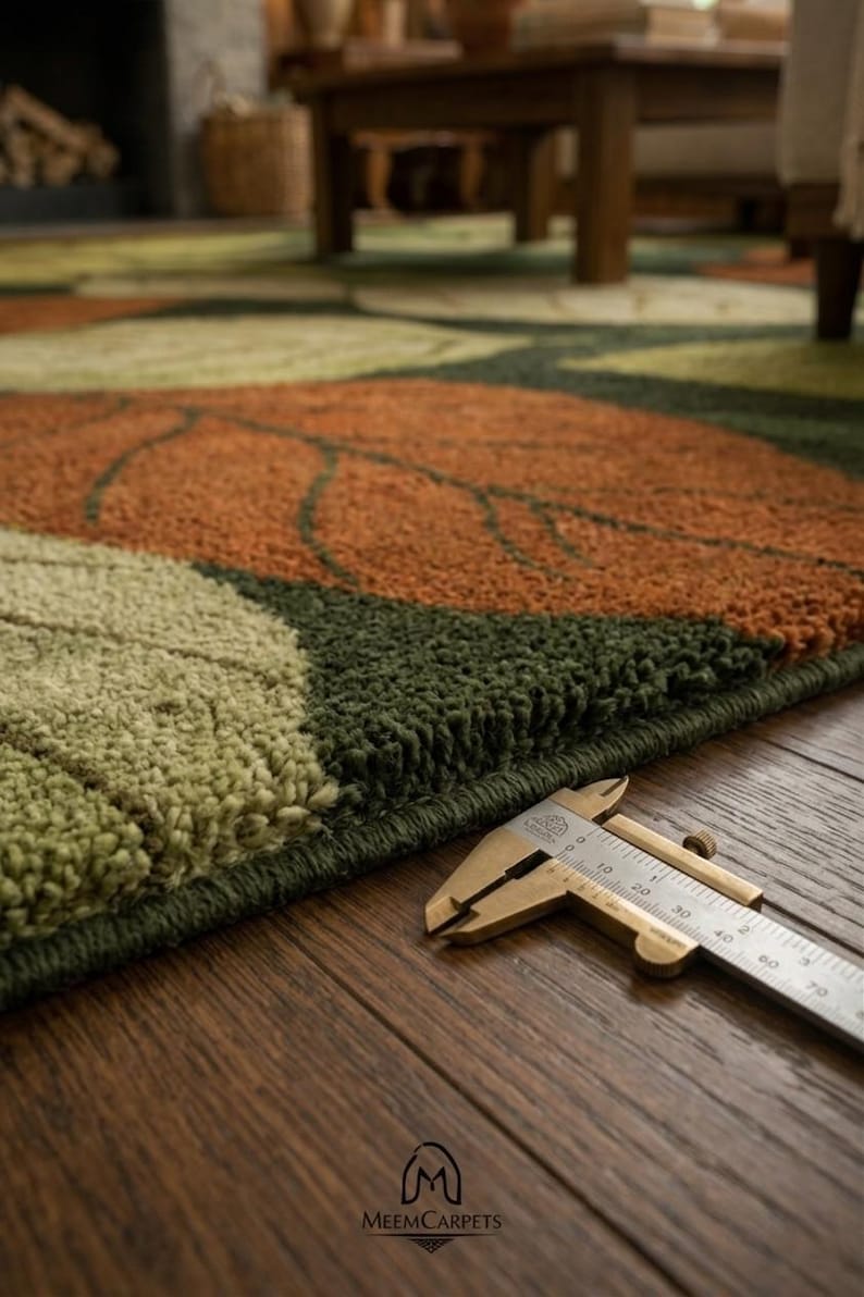 Floral botanical carpet with autumn leaf pattern design
