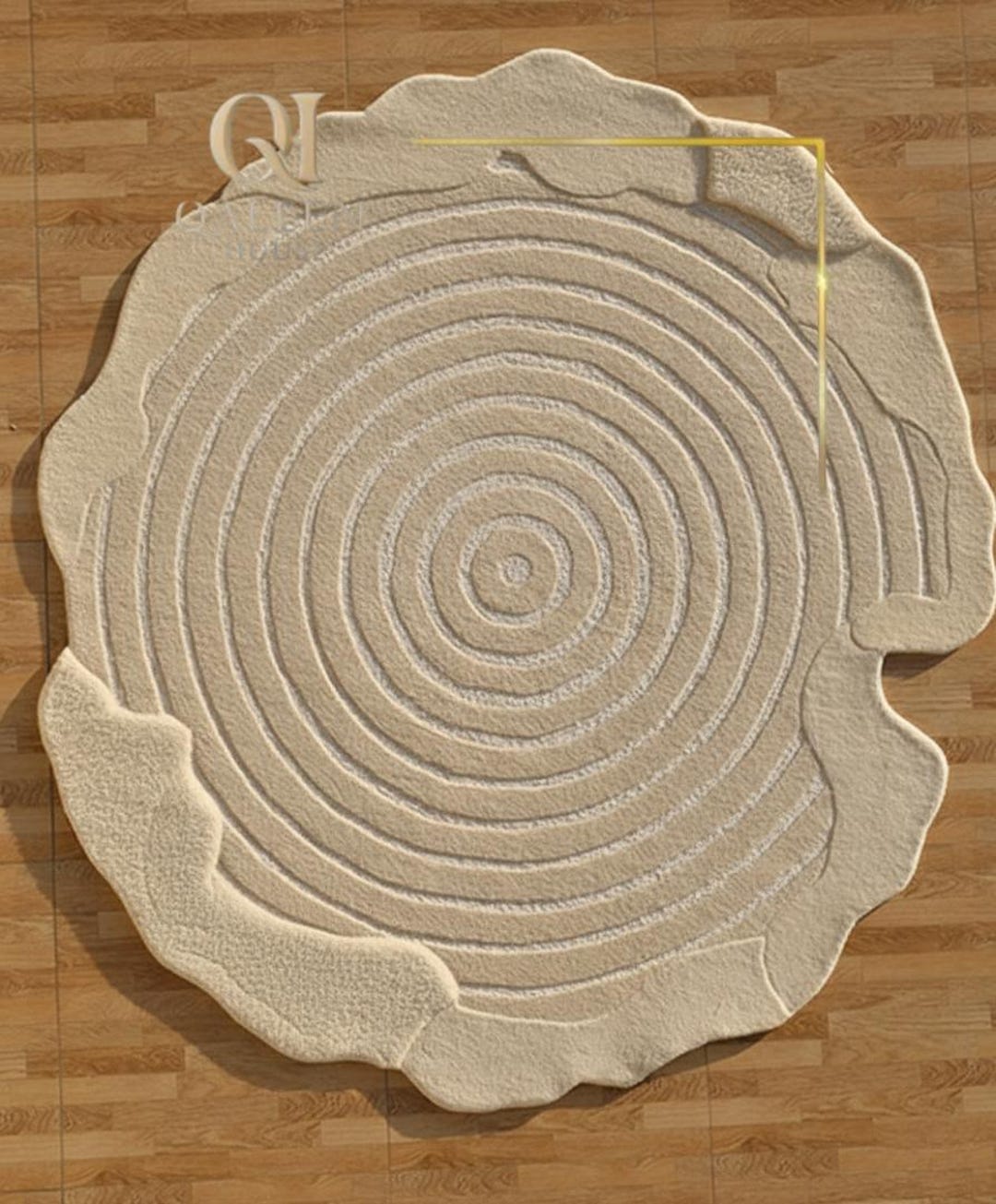 Mayberry Rug Tree Stump Hand-tufted Wool Tree Stump Rug | Neutral Beige Wood Grain Carpet - Etsy