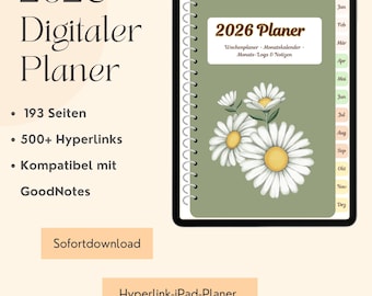2026 Digitaler iPad Planer | Hyperlink PDF für GoodNotes | Datiert | Wochenplaner & Monatskalender | Montag Start