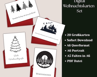 Weihnachtskarten Set 20 Weihnachtsgruß Karten zu Weihnachten und neues Jahr Postkarte zum Ausdruken.
