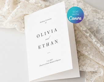 Modèle de programme de cérémonie de mariage - Éditable facilement dans Canva et prêt à être imprimé