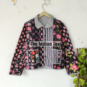 Patch Cotton Quilted Handmade Floral Jacket, New Patchwork Jacket, Reversible Strip Quilted Handmade Jacket Party Wear Gift For Women's,