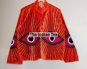 Eye Embroidery Suzani Jacket, Bohemian Handmade Evil Eye Embroidered Jacket, Women's Winter Wear Jackt, Suzani Short Jacket, Gift For Her