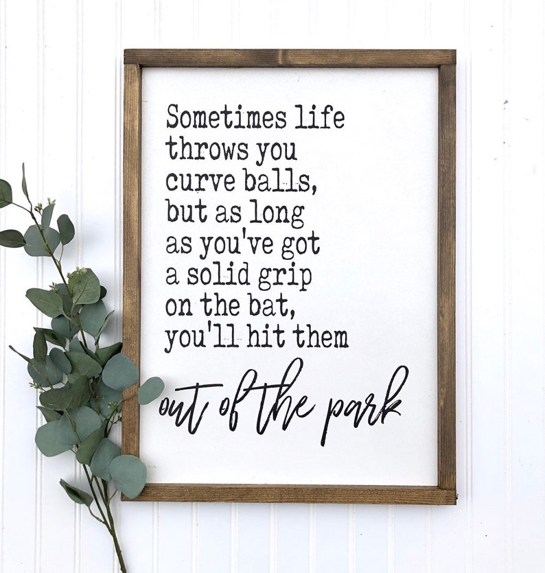 Large Wood Sign Sometimes Life Throws You Curveballs Etsy