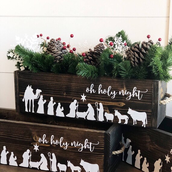 Wood Box Centerpiece Nativity Christmas Centerpiece | Etsy