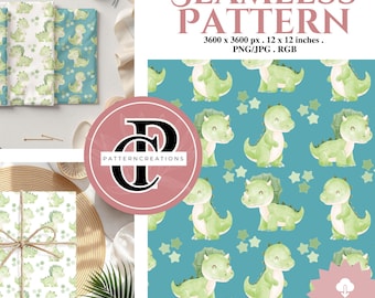 Green Pastel Dinosaur Seamless Pattern (Digital Download)
