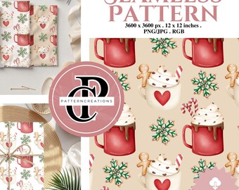 Christmas Gingerbread Hot Cocoa Seamless Pattern (Digital Download)