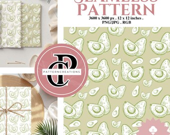 Avocado Seamless Pattern, Trendy Spring Fabric Design (Digital Download)