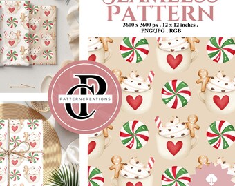 Christmas Gingerbread Hot Cocoa Seamless Pattern (Digital Download)