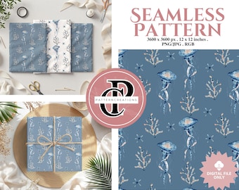 Wasserfarbe Qualle Musterdesign, Ozean Druck (Digitaler Download)