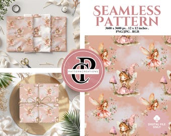 Aquarell Feen-nahtlose Muster, Pilz-Design (JPG, PNG)