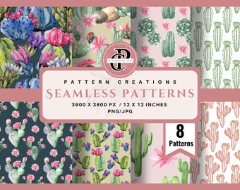 Aquarell Kaktus Muster, Wüste Boho Digital Design (PNG / JPG)