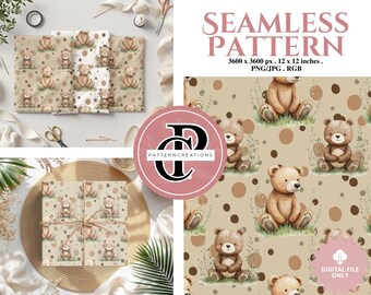 Teddybär Musterdesign Vol 3 - Braunbär PNG JPG (Digitaler Download)