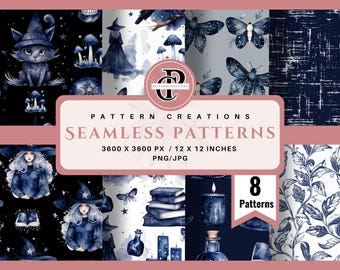 Aquarell Hexe Musterdesign, Celestial Gothic Digital Design (PNG / JPG)