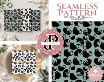 Schwarze Katze Muster - PNG JPG (Digitaler Download)