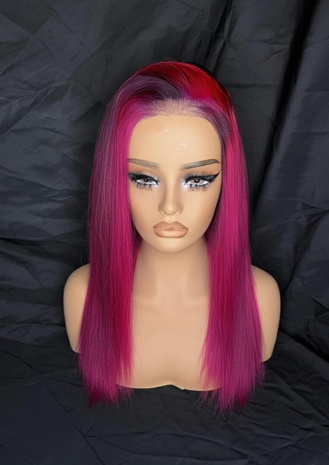 Ruby Red Highlight Straight Human Hair Wig – 5x5 Lace Closure - Etsy