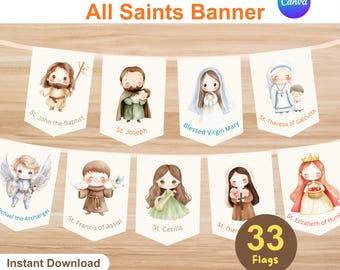 All Saints Day Banner, All Saints Day Decor, All Saints Day Banner Printable, Catholic Saints, All Saints Day Party Decor