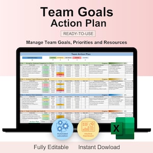 Team Action Plan, Action Plan, Goal Planner, Project Management Template, MS Excel