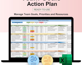 Team Action Plan, Action Plan, Goal Planner, Project Management Template, MS Excel