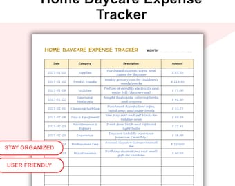 Home Daycare Expense Tracker, Daycare Expense, Daycare Bills Tracker, Daycare Budget Tracker, In-Home Childcare Providers Budget Tracker