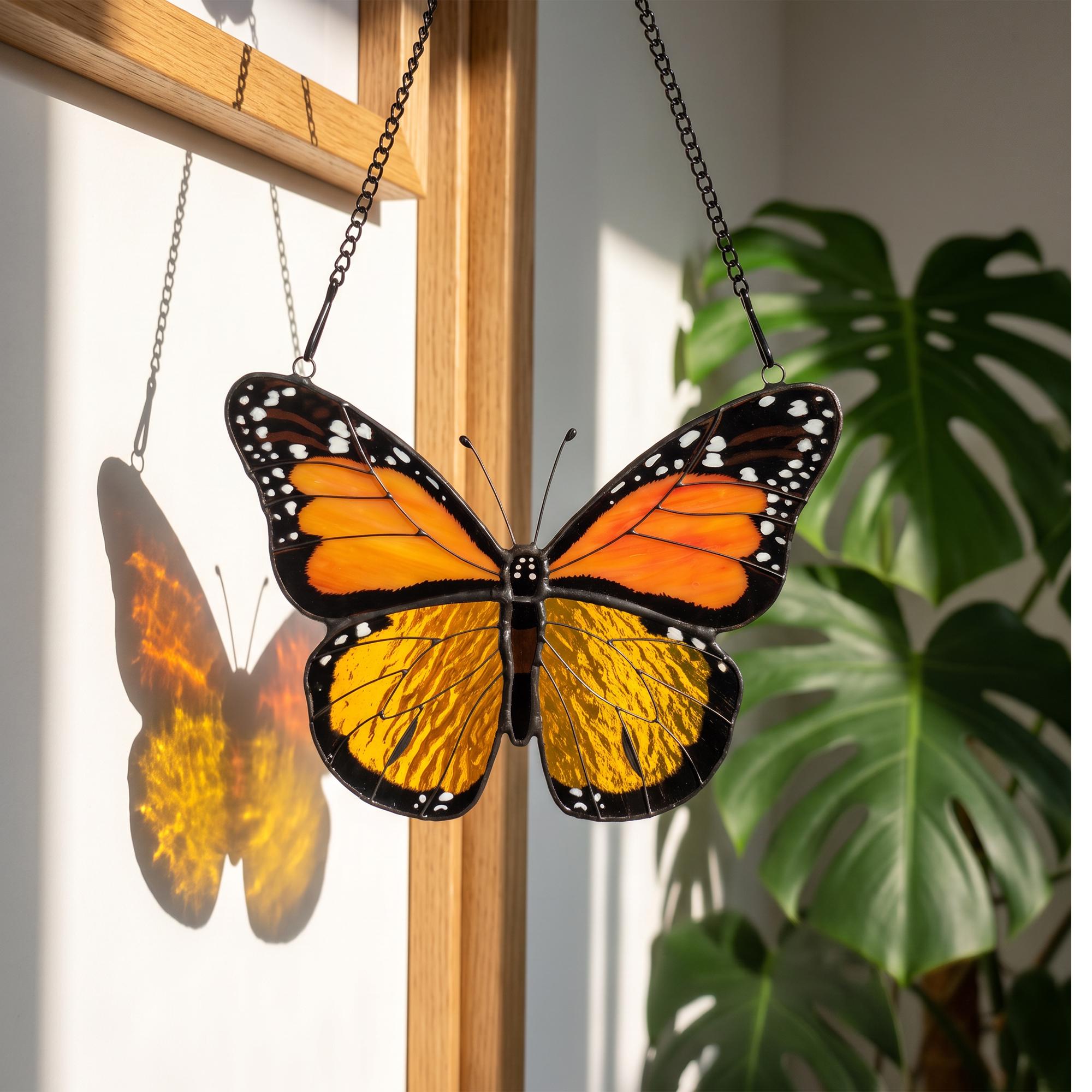 Monarch Butterfly Stained Glass Suncatcher, Handmade Orange Window Hanging, Butterfly Garden Decor, Mother's Day Gift, Colorful Home Accent
