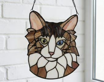 Custom Pet Portrait Stained Glass Suncatcher, Personalized Dog or Cat Window Hanging, Unique Pet Lover Gift