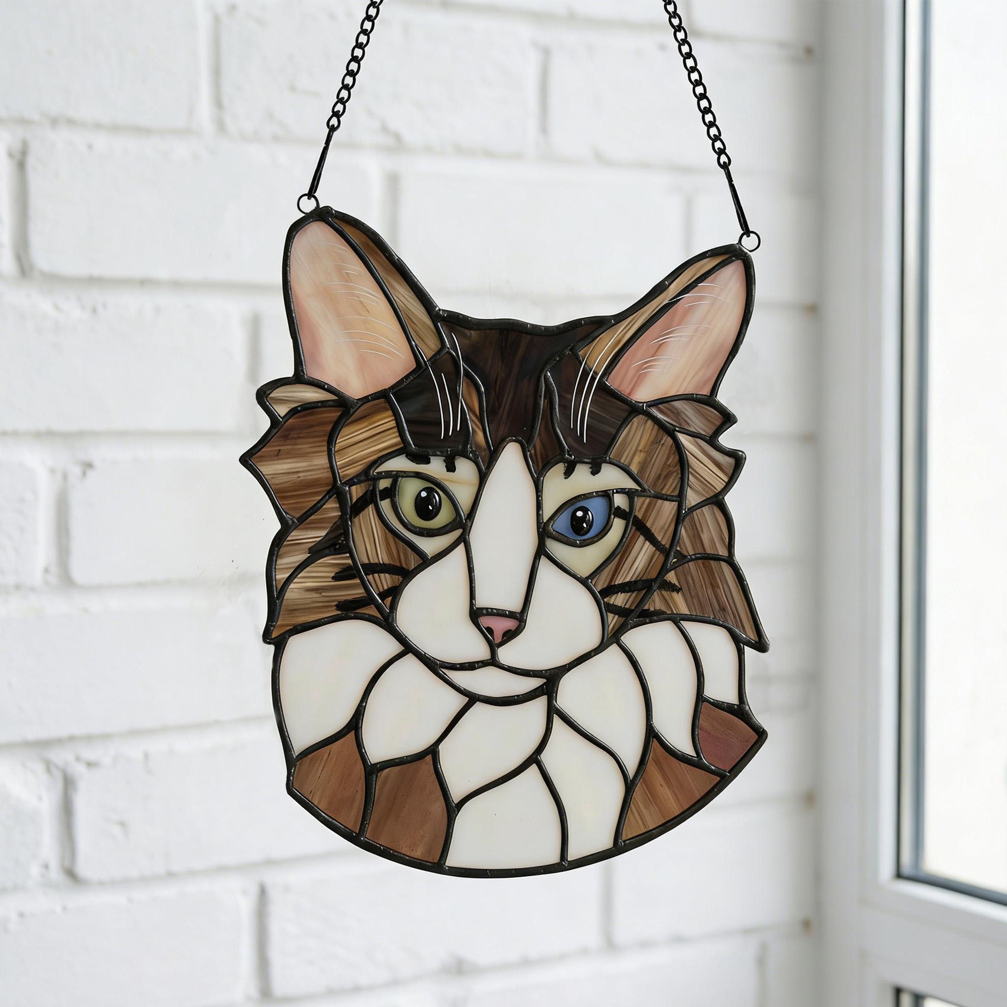Custom Pet Portrait Stained Glass Suncatcher, Personalized Dog or Cat Window Hanging, Unique Pet Lover Gift
