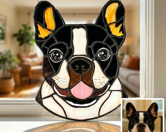 Custom Pet Portrait Stained Glass Suncatcher, Personalized Dog Memorial Gift, Pet Loss Tribute, Window Hanging, Pet Lover Gift