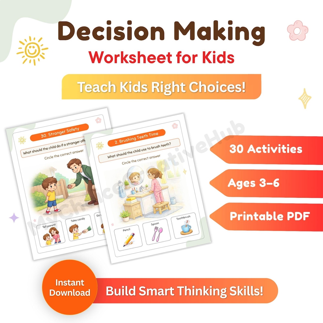 Decision Making Worksheets for Kids | Good Choices Vs Bad Choices ...