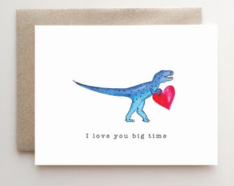 I love you Big time - Trex Valentine card - dinosaur love - kids valentine - boys valentine card - handmade - paper goods