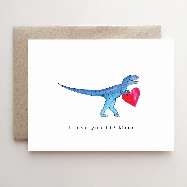 I love you Big time Trex Valentine card dinosaur love kids valentine boys valentine card handmade paper goods image 1