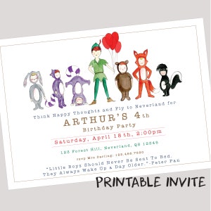 Invitation à une fête d&#39;anniversaire des garçons perdus à imprimer - Peter Pan - personnalisé - articles en papier - fichier numérique - invitation - fête d&#39;enfants