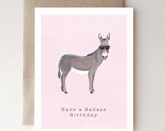 Badass Birthday - birthday card - badass - watercolor - humor