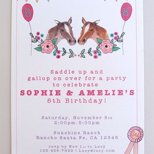 PRINTABLE Horse Party for Twins - horse party - kids party - twins invite - personalised - digital file - pony party - digital