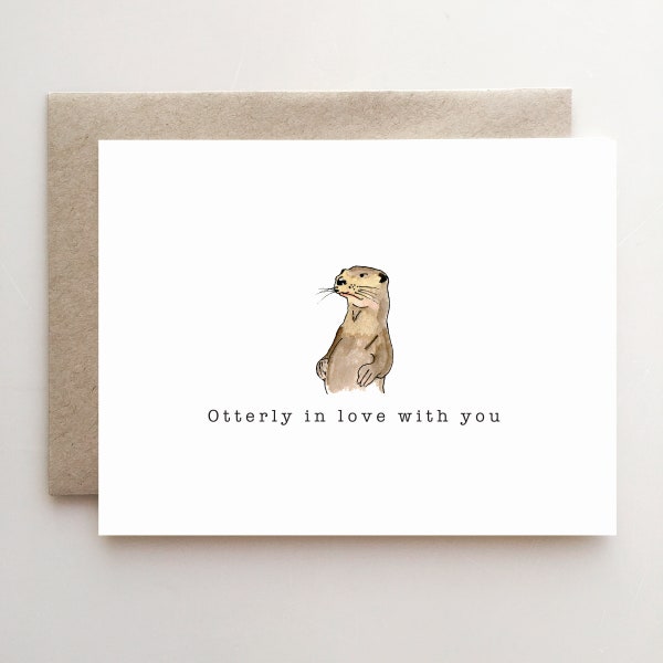 Valentine's Day Card with Otter - Otterly in love with you - love card - Handmade - Paper Goods - Otter love - Love
