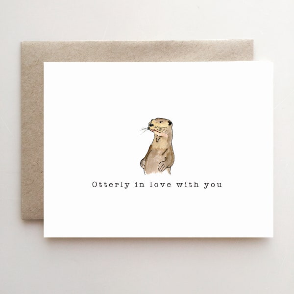 Tarjeta de San Valentín con una nutria - Otterly in Love, diseño de acuarela